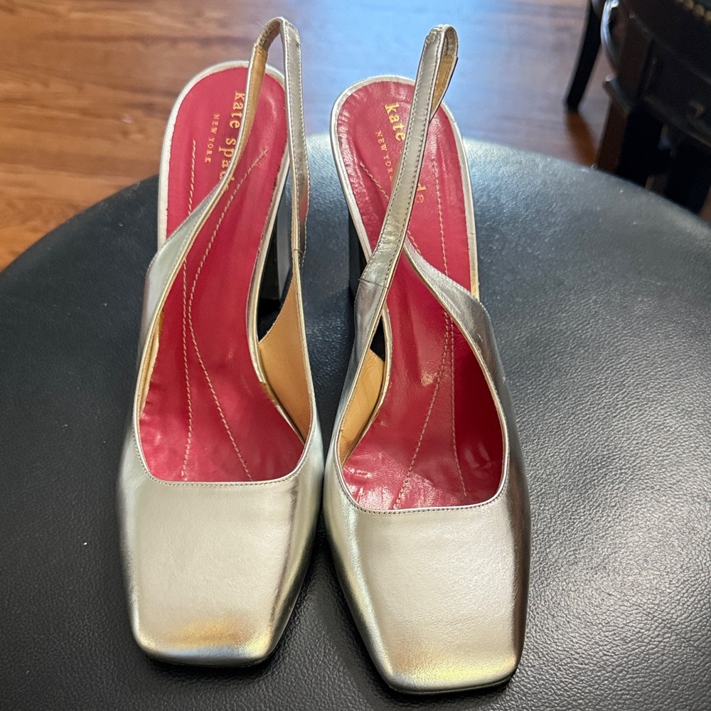 Kate Spade Metallic Silver Slingback Heels